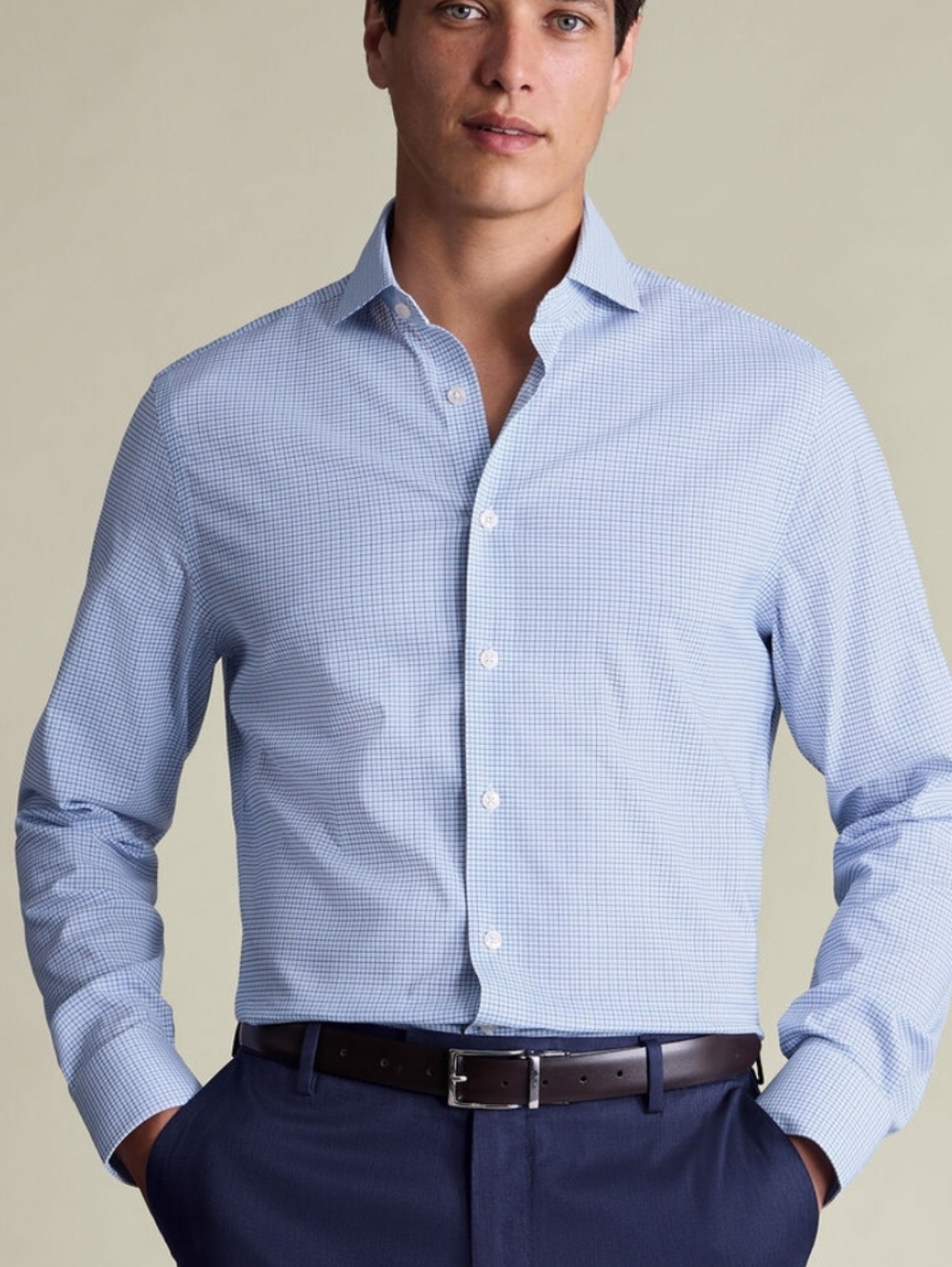 Charles Tyrwhitt Non-Iron Twill Performance Check Shirt - Mid Blue